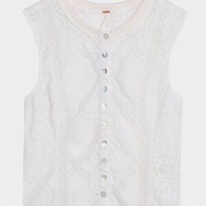 Free People Jae Knit White Lace Sleeveless Blouse